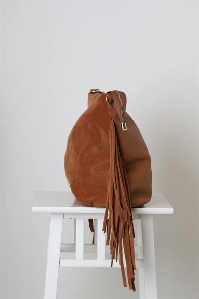 KENARLARI PÜSKÜLLÜ TABA KADIN ÇAPRAZ ÇANTA  8238-2K5 - Resim 2