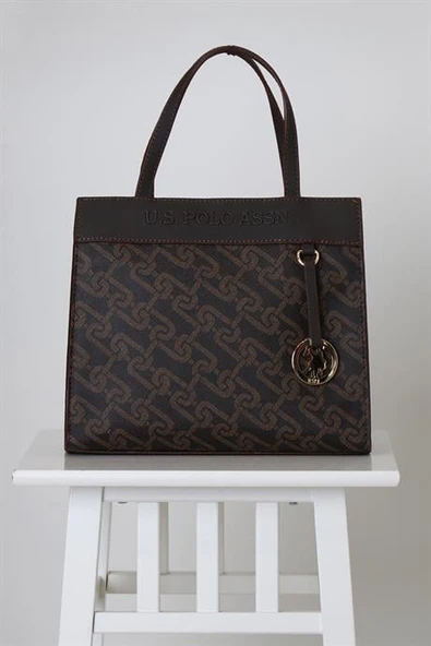 ZİNCİR BASKILI KAHVE KADIN EL ÇANTASI  24527-2K5 ürün görseli