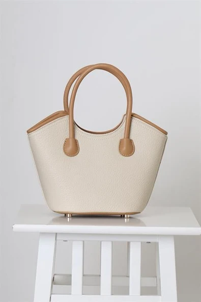 DERİ İKİ RENKLİ BEJ KADIN EL ÇANTASI 27066-2Y5