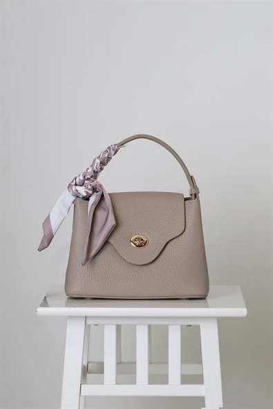 AKSESUARLI GRİ DERİ KADIN ÇANTA  2353-2Y5 ürün görseli