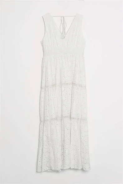 SIRTI BAĞLAMALI GÜPÜR EKRU KADIN ELBİSE M38261-2Y5 - Resim 2