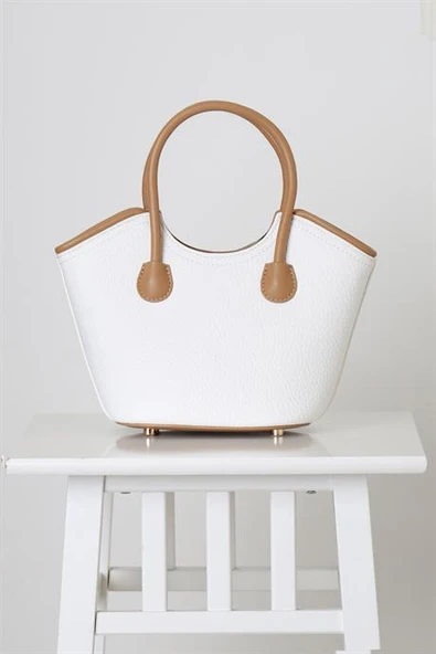 DERİ İKİ RENKLİ BEYAZ KADIN EL ÇANTASI 27066-2Y5 ürün görseli