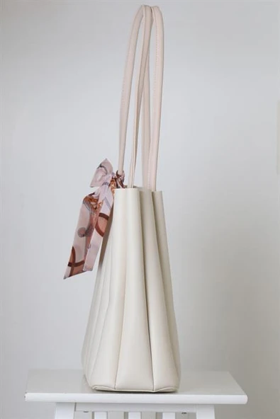 BEYAZ FLAR DETAYLI KREM KADIN ÇANTA  0210-2Y4 - Resim 2