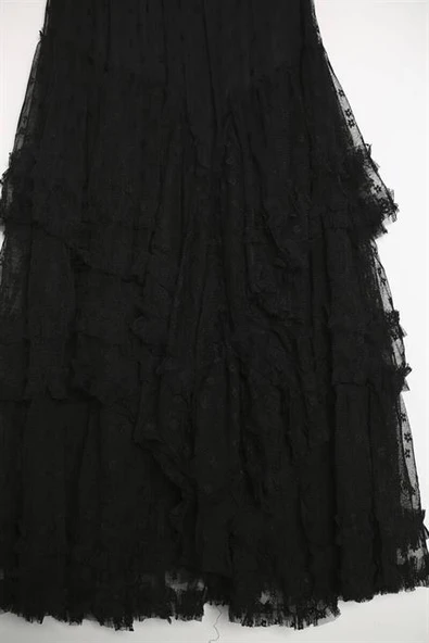 BELİ LASTİKLİ TÜL SİYAH KADIN ETEK  M38630-2Y5 - Resim 2