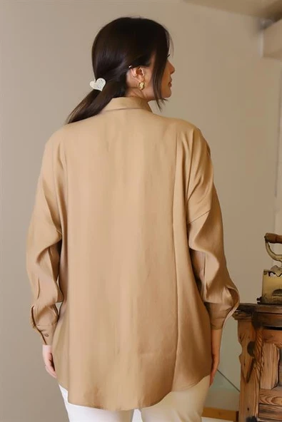 CAMEL UZUN BONCUK İŞLEMELİ KADIN GÖMLEK  4505-2Y5 - 5