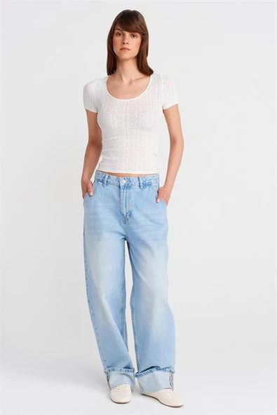 KISA KOLLU DANTEL DOKULU EKRU KADIN BLUZ 10755-2Y5 - 2