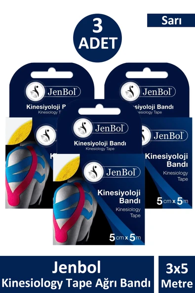 Jenbol Kinesiology Tape Ağrı Bandı 5 cm x 5 m - Sarı 3 Adet