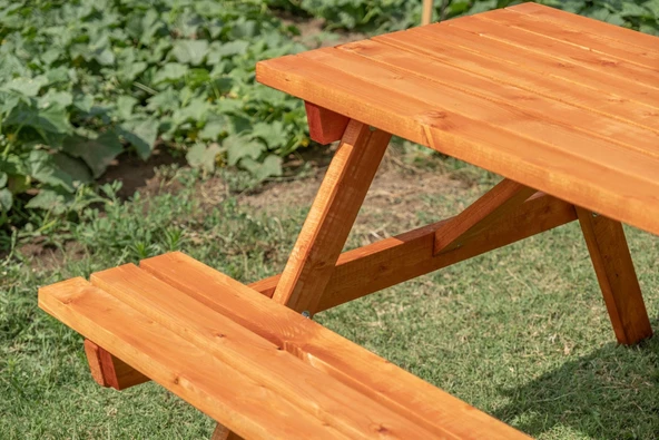 iAhşap Bank Ahşap Yemek Masası Piknik Masası 70x200 cm - 6