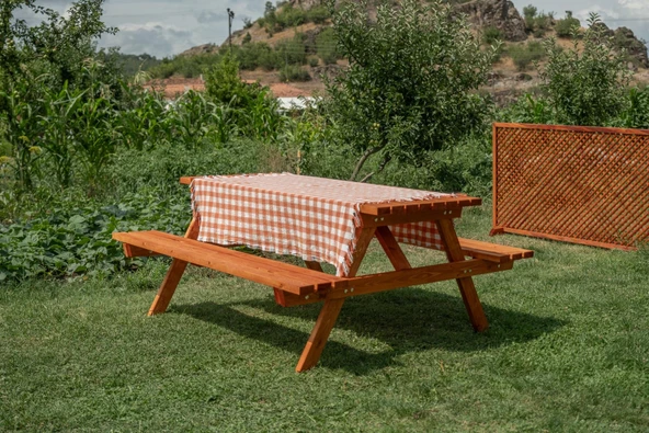iAhşap Bank Ahşap Yemek Masası Piknik Masası 70x200 cm - 5