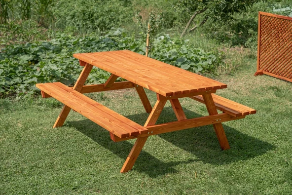 iAhşap Bank Ahşap Yemek Masası Piknik Masası 70x200 cm - 4