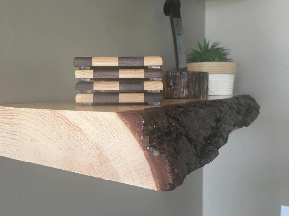 iAhşap Ahşap raf, Doğal canlı kenar, Rustik raf, Yüzer raf - 4