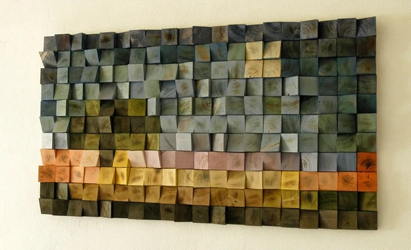 Resim Ahşap Duvar Tablo, Ahşap Duvar Dekoru, Ahşap Mozaik, Ahşap Duvar Sanatı - 3