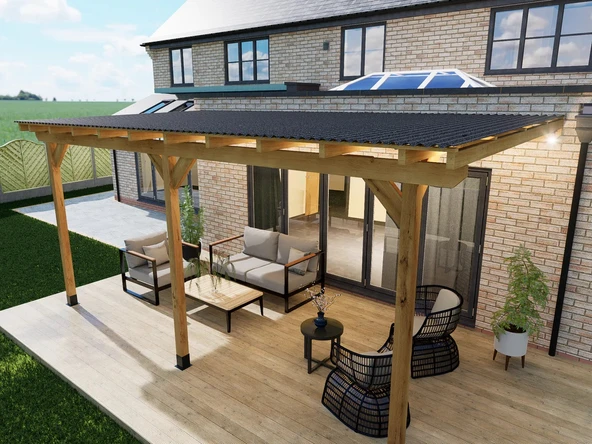 iAhşap Veranda Ahşap Pergole Trapez Çatı Gölgelik Çardak Kamelya p17 - 3