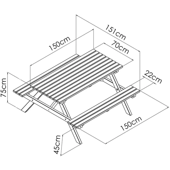 iAhşap Bank Ahşap 8 kişilik 70x150 cm no 5 - 4