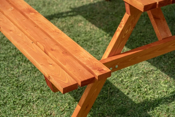 iAhşap Bank Ahşap Yemek Masası Piknik Masası 70x200 cm - 3