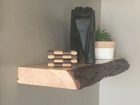 iAhşap Ahşap raf, Doğal canlı kenar, Rustik raf, Yüzer raf - 7