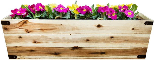 iAhşap Doğal Ahşap Saksı Kutusu, Doğal Ahşap, Çiçeklik - 4