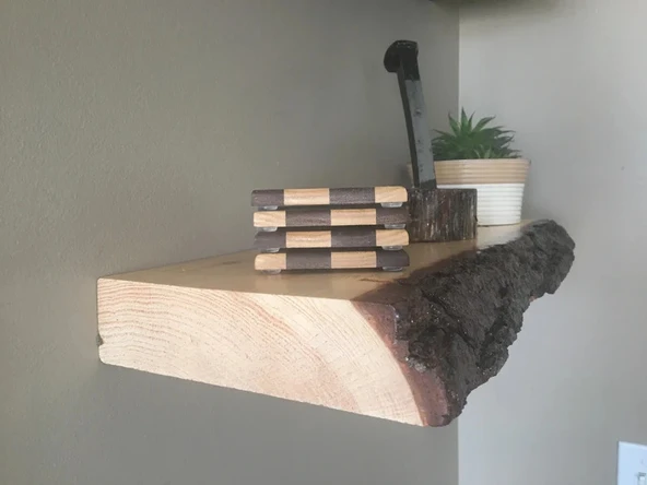 iAhşap Ahşap raf, Doğal canlı kenar, Rustik raf, Yüzer raf