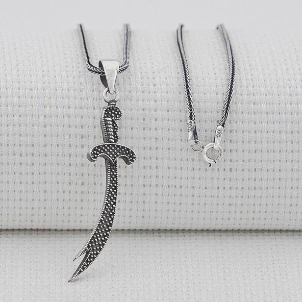 Nokta Desenli 925 Ayar Gümüş Zülfikar Kılıç Kolye ürün görseli 1