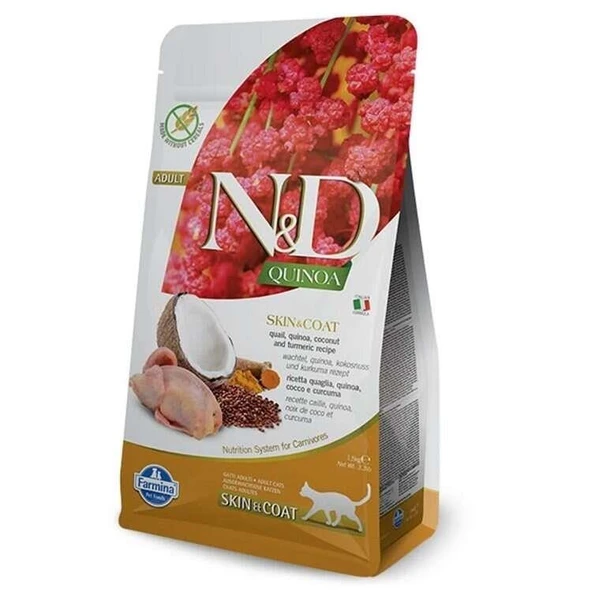 ND Quinoa Skin&Coat Bıldırcın Kinoa Aromalı Deri Tüy Sağlığı Kedi Maması 1,5 Kg ürün görseli 1