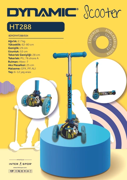 DYNAMIC HT288 3 TEKERLEKLİ SCOOTER MAVİ