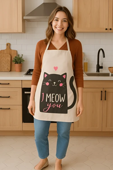 I Meow You Mutfak Önlüğü Kedi Desenli, Sıvı Geçirmez Sevimli Tasarım - 6