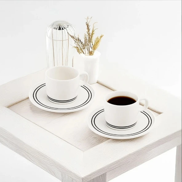 Güral Porselen Mental 4 Parça Çay Fincan Takımı Siyah