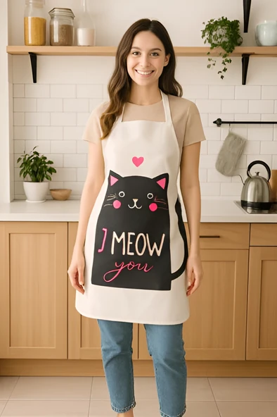 I Meow You Mutfak Önlüğü Kedi Desenli, Sıvı Geçirmez Sevimli Tasarım - 4