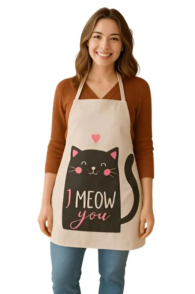 I Meow You Mutfak Önlüğü Kedi Desenli, Sıvı Geçirmez Sevimli Tasarım - 9