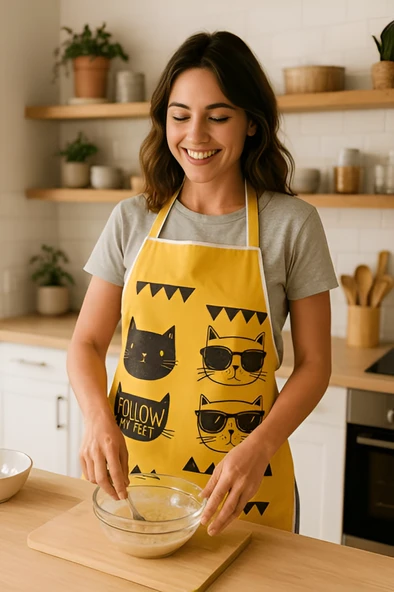 Cool Cat Mutfak Önlüğü  Gözlüklü Kedi Desenli, Sıvı Geçirmez Eğlenceli Tasarım - 6
