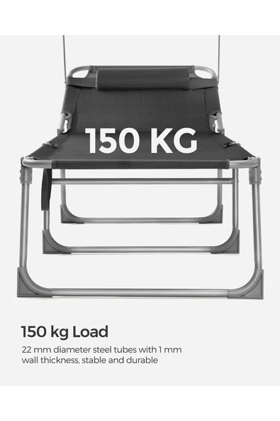 SONGMICS Katlanır Şezlong 193 x 53 x 29 cm Maksimum Yük 150 kg Koyu Gri GCB19UV1 - 5