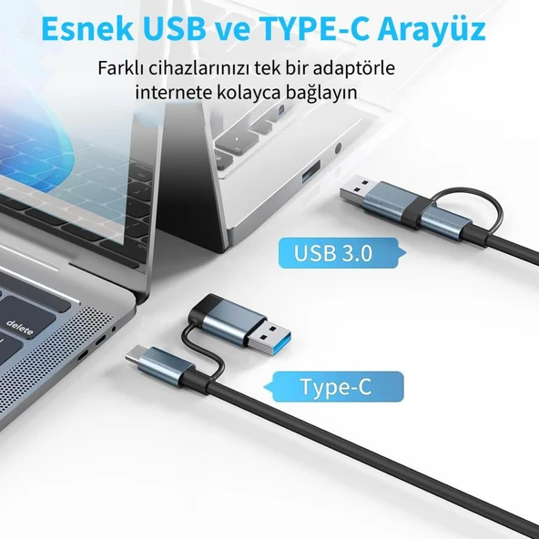 Inca IUTP-03T USB3.0+Tip-C=>Gigabit RJ45+3*USB3.0 Çevirici (Giriş:Tip-A+Tip-C=>Çıkış:Eternet+3*Tip-A - 5