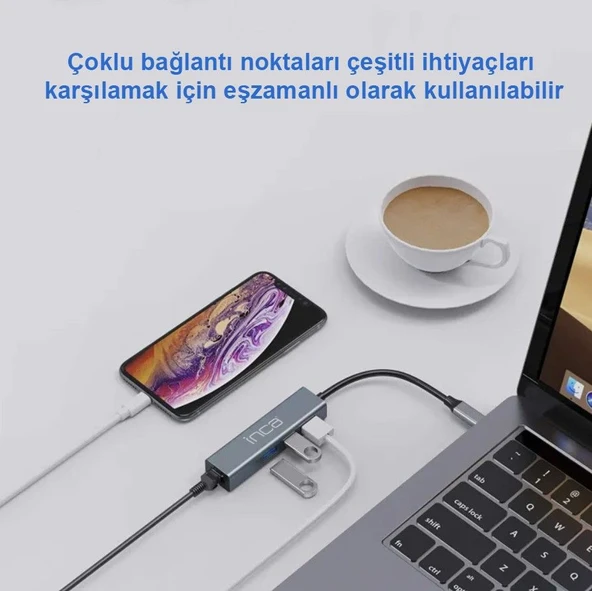 Inca IUTP-03T USB3.0+Tip-C=>Gigabit RJ45+3*USB3.0 Çevirici (Giriş:Tip-A+Tip-C=>Çıkış:Eternet+3*Tip-A - 4
