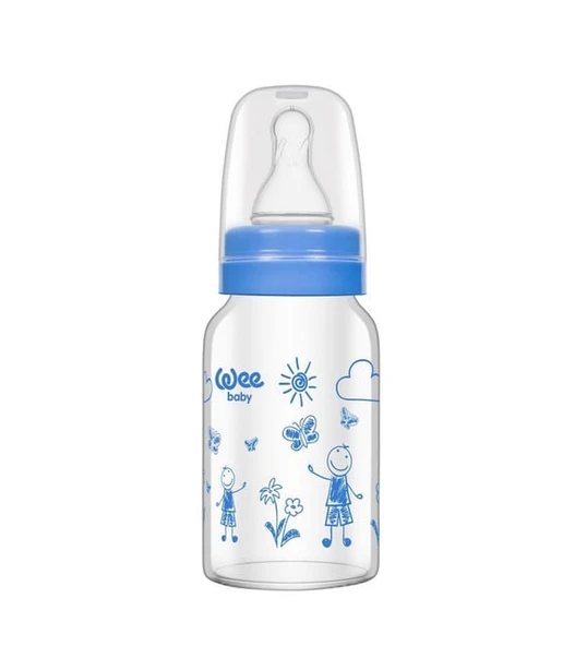 Wee Baby Isıya Dayanıklı Cam Biberon 120 Ml - Mavi - Kod: 770 07703
