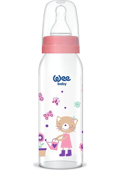 Wee Baby Silikon Uçlu Desenli Cam Biberon 250 Cc Pembe 8690797108762