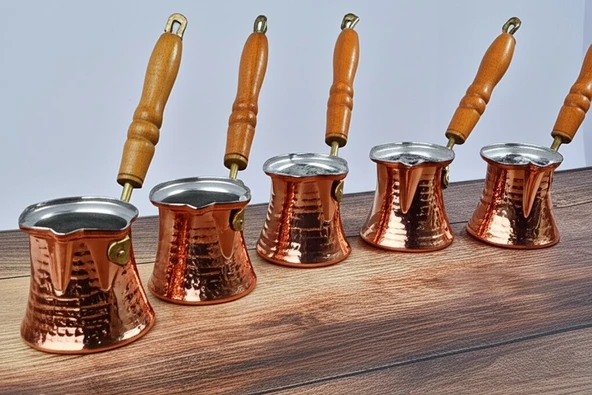 LUDIA 5 Farklı Ölçüde Kalaylı Dövme Bakır Cezve Seti Kahve Seti - 6