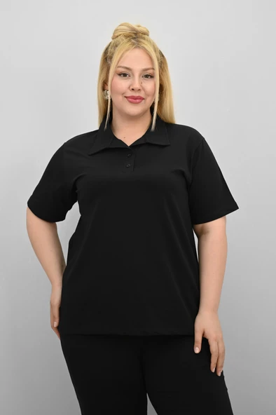 Kadın Büyük Beden Kısa Kollu Polo Yaka Eşofman Takımı 8188-25 - 7