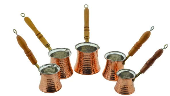 LUDIA 5 Farklı Ölçüde Kalaylı Dövme Bakır Cezve Seti Kahve Seti - 2