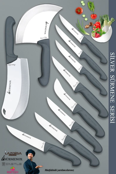 Sürmene Silver Serisi Gri Sap Mutfak Bıçak Seti Et Ekmek Sebze Meyve Bıçağı 10 Lu Set ( Srm-01) - 1