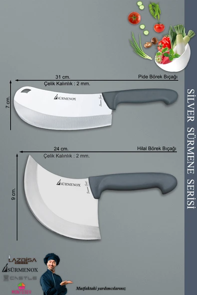 Sürmene Silver Serisi Gri Sap Mutfak Bıçak Seti Et Ekmek Sebze Meyve Bıçağı 10 Lu Set ( Srm-01) - 2