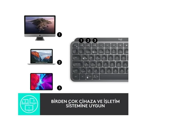 Logitech MX Keys Mini Minimalist Kablosuz Bluetooth Aydınlatmalı Türkçe Q Klavye - Siyah - 5