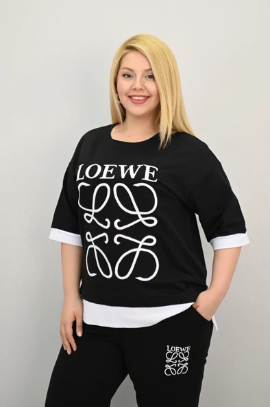 Kadın Büyük Beden Kısa Kollu Nakış Detaylı Garnili Eşofman Takımı 8192-25 - 7