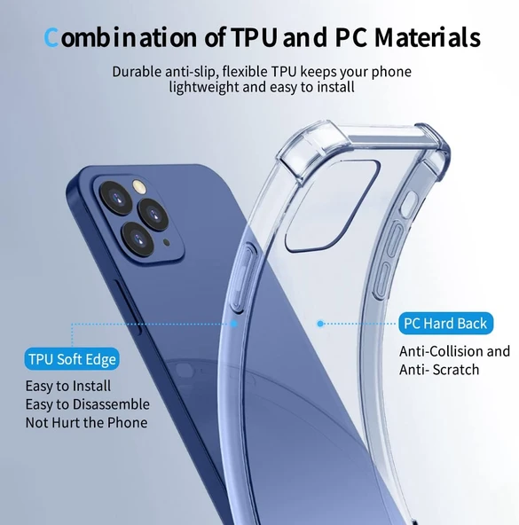 iPhone 11 Pro Uyumlu Darbe Önleyici Sararmaya Dayanıklı Airbag Korumalı Ultra Slim TPU Şeffaf Silikon Kılıf - 3