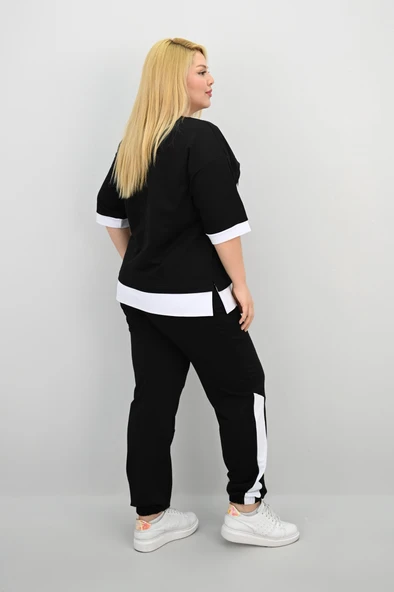 Kadın Büyük Beden Kısa Kollu Nakış Detaylı Garnili Eşofman Takımı 8192-25 - 6