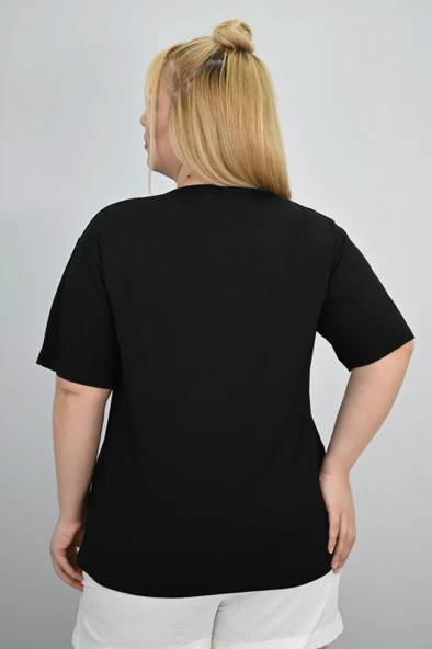 Kadın Büyük Beden Kısa Kollu Yakası Biye Detaylı Bluz 1970-25 - 7