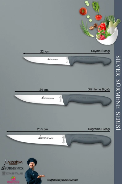 Sürmene Silver Serisi Gri Sap Mutfak Bıçak Seti Et Ekmek Sebze Meyve Bıçağı 10 Lu Set ( Srm-01) - 4