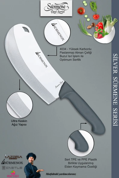 Sürmene Silver Serisi Gri Sap Mutfak Bıçak Seti Et Ekmek Sebze Meyve Bıçağı 10 Lu Set ( Srm-01) - 5