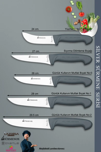 Sürmene Silver Serisi Gri Sap Mutfak Bıçak Seti Et Ekmek Sebze Meyve Bıçağı 10 Lu Set ( Srm-01) - 3