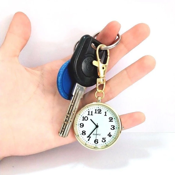 Valkyrie Anahtarlık Klipsli Analog Quartz Cep Saati Altın - 5