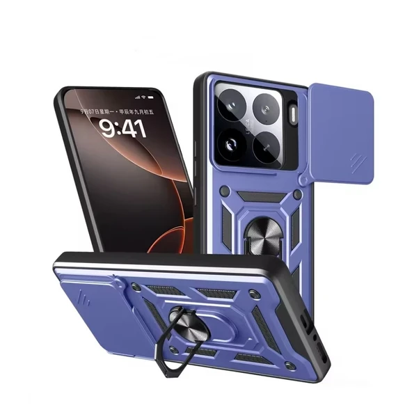 Gpack Xiaomi 15 uyumlu Kılıf Pars Sürgülü Kamera Korumalı Yüzüklü Sert Silikon - Resim 2